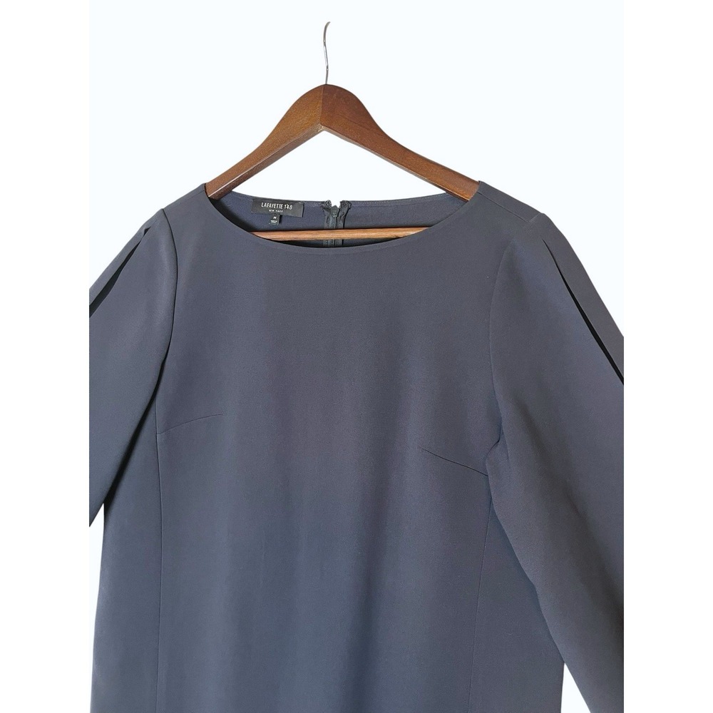 Lafayette 148 New York Navy Blue Split Bell Sleeve Shift Dress Womens Medium - Picture 2 of 8